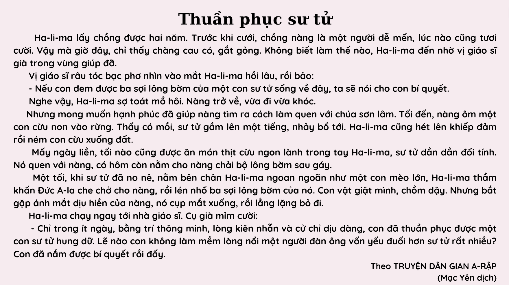 bài đọc thuần phục sư tử